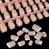 Short Beige French Nails White Tip Nude Color Classical Fake Nails Full Wrap Nail Art Tips for Daily