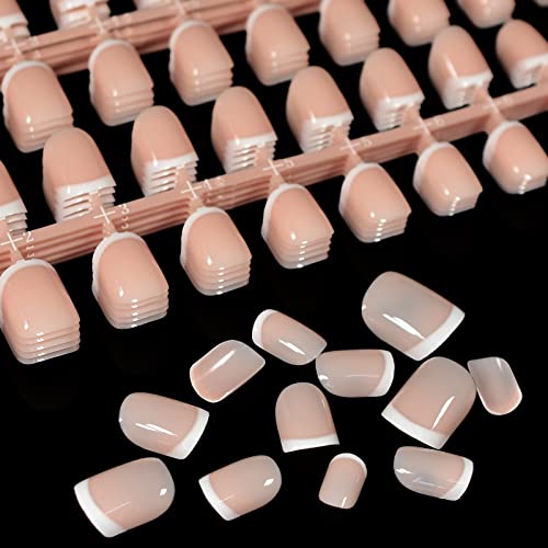 Short Beige French Nails White Tip Nude Color Classical Fake Nails Full Wrap Nail Art Tips For Daily Wear 240Pcs #TOP22