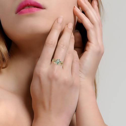 Pear Cut Moss Agate Ring Set for Women Anniversary Ring 925 Sterling Silver/K Gold Couples Promise Rings Vintage Unique Women Jewelry Gift for Your Lover or Mother4