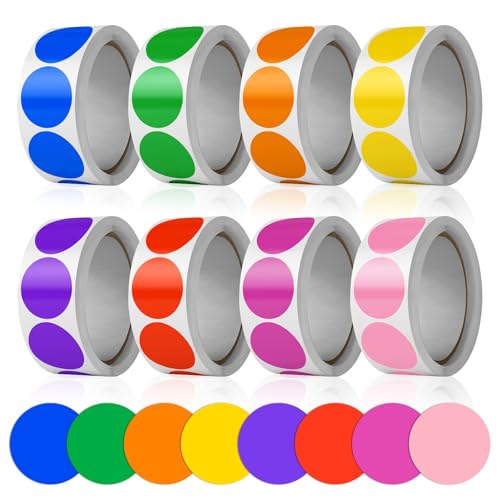 OEEYYT 4000Pcs Round Color Coding Labels - 2.5cm Self-Adhesive Dot Stickers in 8 Colors, 8 Rolls