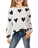 Tutorutor Girls Cute Heart Love Print Valentine Pullover Sweaters Lightweight Loose Knitted Crew Nec