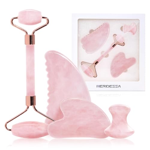 MERIDESSA Jade Roller & Gua Sha Set for Face &ndash; 4PCS Natural Facial Massage To...