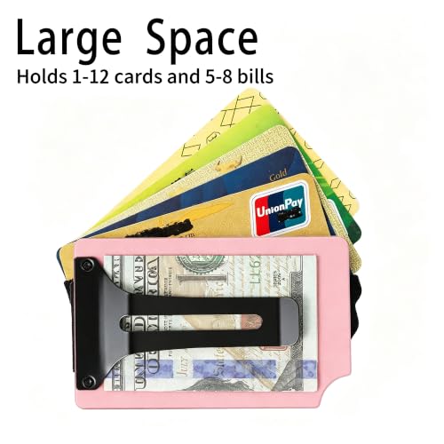 Image of Minimalist Wallet for Men, Slim Metal RFID Blocking Wallet Credit Card Holder Money Clip & Cash Strap, Scratch-Resistant Holds 15 Cards,Ideal Gift for Men | Matte Pink