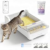 Vollständig Offener Selbstreinigende Katzentoilette Katzenklo Selbstreinigend, Extra Großer Platz Automatisches Elektrisches Katzenklo mit APP-Steuerung, Anti-Klemm-Design, mit 1 Beutel Streu