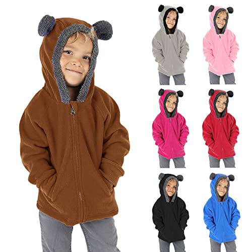 Toddler Boys Fleece Bear Ears Hooded Jacket Full Zipper Solid Color Brushed Coat Kids Girls Cute Long Sleeve Outwear4