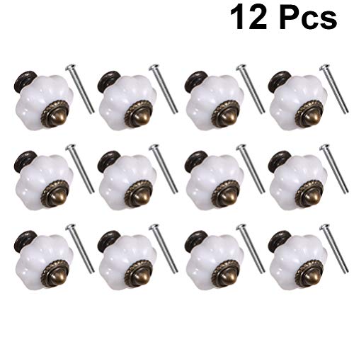 DOITOOL 12 Piezas Tiradores de Cerámica Pomos y Tiradores de Muebles Vintage Pomos con Tornillo para muebles de gabinete armario de cocina manijas de cajón (blanco)
