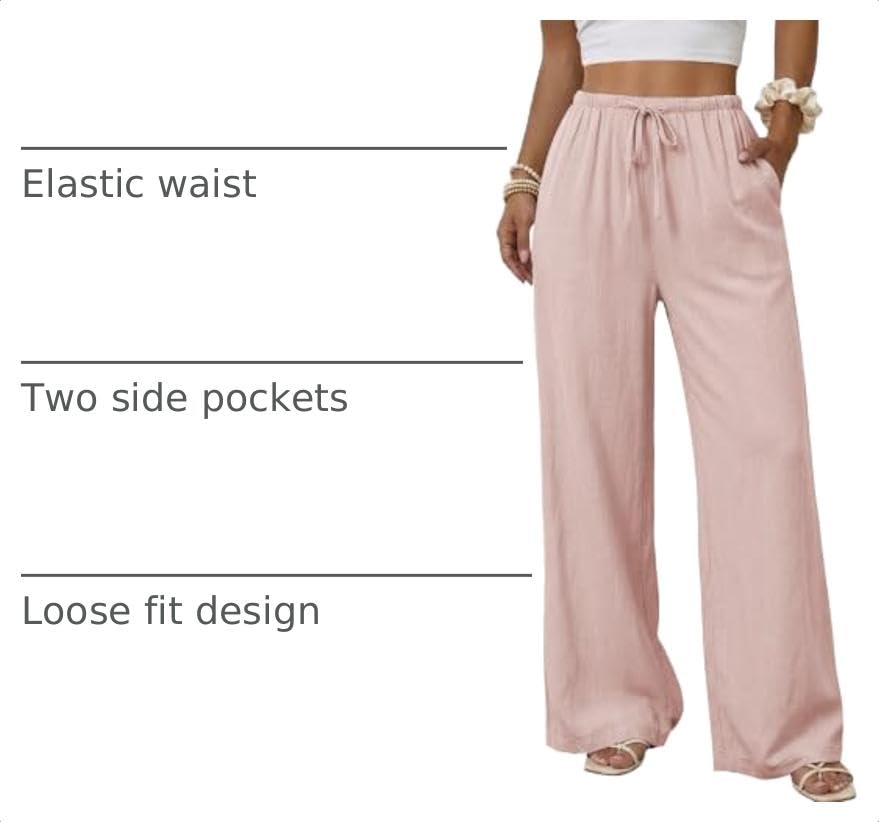 Image of Duyang Womens Cotton Linen Palazzo Pants Drawstring Elastic Waist Casual Wide Leg Trousers with Pockets