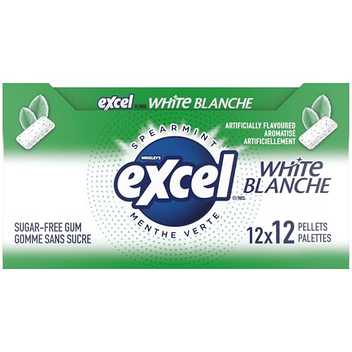 Excel White Sugar-Free Gum, Spearmint, 12 Count