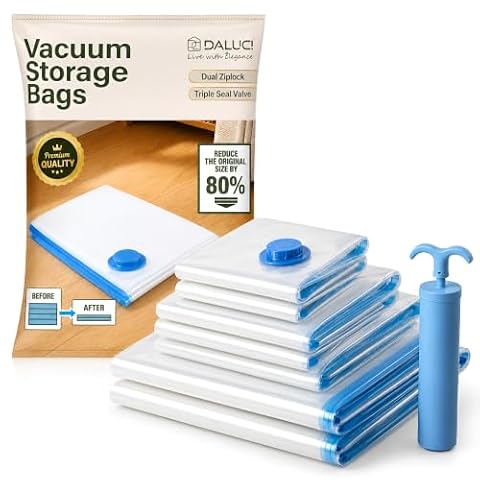 DALUCI Vacuum Storage Bags for Clothes Travel Bedding with Pump Pack of 6