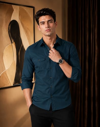 Image of Men's Double Flap Pocket | Regular Fit | Solid Spread Collar | Versatile Everyday Office Wear Comfortable |Stylish Design | Shirt