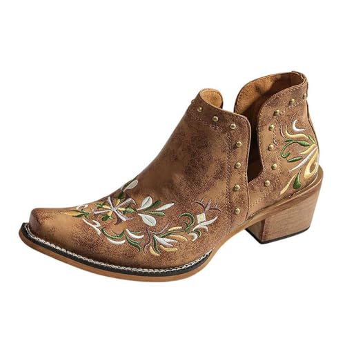 ZJWBB Women's Embroidered Western Ankle Boots...