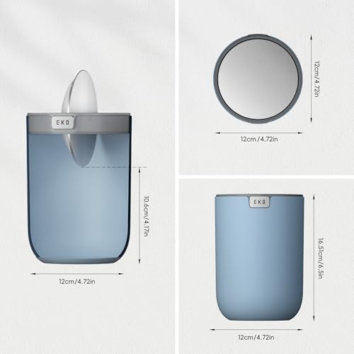 Image of EKO Fandy 0.4 Gal /1.5L Mini Tabletop Trash Bin with Swing-Lid, Desktop Trash Can for Bathroom Countertop, Vanity, Coffee or Office, Small Garbage Bin (Blue)