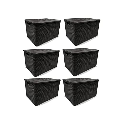 Kit 6 Caixas Organizadoras Rattan PRETA 20 Litros Arqplast