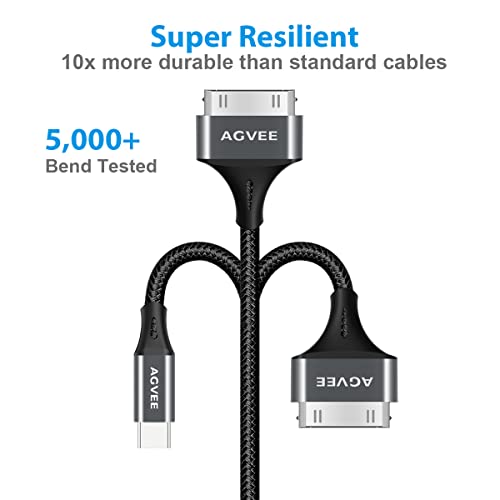 Agvee [2 Pack 3Ft Usb-C To 30 Pin Cable For Old Iphone 4/4S Ipad 1/2/3 Ipod, Braided Metal Shell Type-C To 30Pin Adapter Charging Charger Data Cord, Dark Gray #TOP5