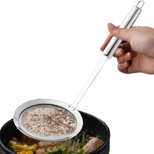 Cuchara coladora – Espumadera de acero inoxidable de malla fina, herramienta de cocina con cucharón resistente a la oxidación, filtro de y líquido para sopa, té, leche de soja, caldo para freír