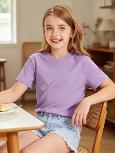 Image of HOTIAN Girls T Shirts 100% Cotton Short Sleeve Tops Kids Summer Casual Crewneck Basic Tees 3-14 Years