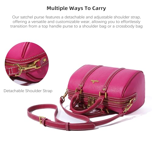 Image of Angel Kiss Women Satchel Purses and Handbags Vegan Leather Boston Barrel Bag Top Handle Shoulder Purse with Crossbody Strap | Vegan Leather