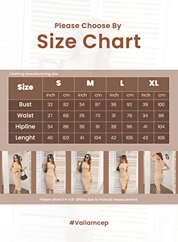 Valiamcep Women's Summer Sleeveless Midi Dresses Casual Crew Neck Waist Cut Out Side Slit Tank Dress Ribbed Bodycon Dress Black Xl #TOP7