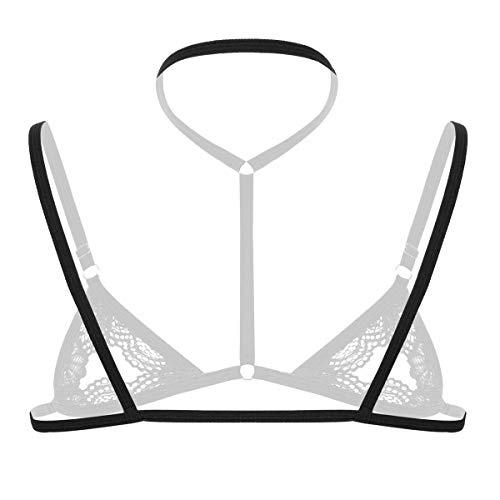 ACSUSS Mens Lingerie Sissy Sheer Lace Halter Neck Open Nipples Wire-Free Unlined Mini Bra Tops2