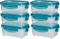 Amazon Basics Gefrierbehälter im Set, mit Deckel, luftdicht, auslaufsicher, stapelbar, für Kühlschrank/Gefriertruhe, BPA-frei, Kunststoff, mikrowellen- und spülmaschinenfest, 3 x 0.6 l, hellblau – Ansicht 1