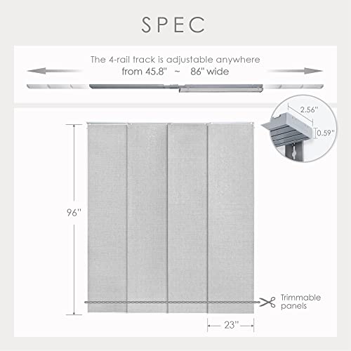 Godear Design Deluxe 99.99% Blackout Thermal Adjustable Sliding Panel Blind 45.8"- 86" W X 96" H, Extendable 4-Rail Track, Metallic Luster Trimmable Natural Woven Fabric With Sequins, Diamond Silver + #TOP3