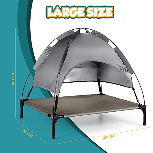 Petlicity Elevated Dog Bed with Canopy - Large Raised Dog Bed Pet Cot with Removable Shade for Indoor Use - Waterproof, Breathable and Portable Sun Lounger Outdoor Dog Bed for Pets (92x76cm) - Image 3