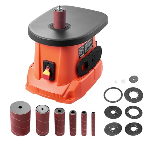 VEVOR Oscillating Spindle Sander, 2400RPM Benchtop Spindle Sander with 6 Sleeves (1/2'-3'), 5/8' Stroke, 15.6' x 11.6' Cast Iron Worktable for Furniture Finishing, Crafts Sanding, DIY Woodworking