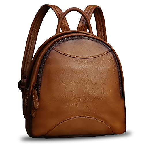 Image of Genuine Leather Backpack Purse for Women Retro Handmade Small Casual Rucksack Satchel Back Bags Knapsack (Brown)