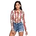 Movie Popcorn Striped Red See Through Tops for Women Mesh Sheer Tops Long Sleeve Women Blouse Zipper Handle Swimming Pool Camping Beach Size L