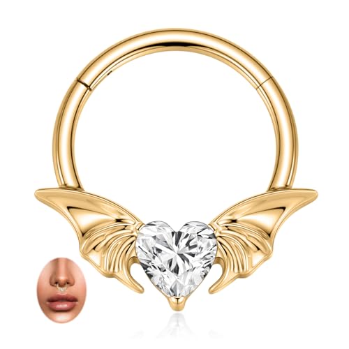hengkaixuan 16G Septum Nasenring Gold Septumschmuck 8 mm Chirurgenstahl Daith Ohrring mit CZ Tragus Rook Piercing Conch Helix Knorpel Ohrring Schmuck