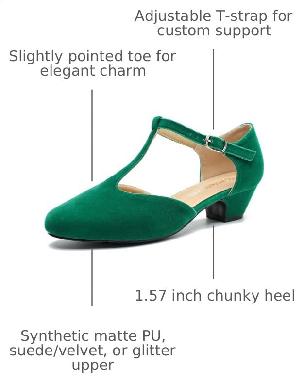 Image of MAIERNISI JESSI Women's T-Strap Mary Jane Pumps, Low Block Heel, Closed Toe, Buckle Ankle Strap