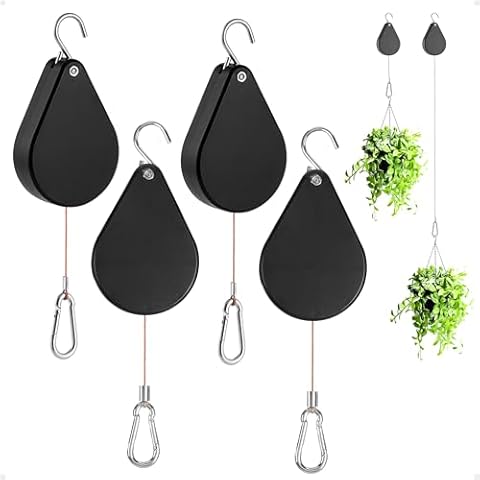 Kitwinney Retractable Plant Hanger - Upgrade Plant Pulleys for Hanging Plants, Easy to Raise and Lower, Suitable for Garden Flower Pots, Hanging Planter, Bird Feeder（Black, 4 PCS） Cover