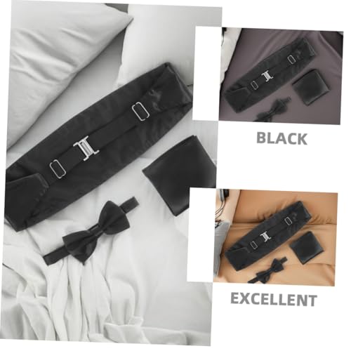 Set formal para hombre con fajín, corbatas y pañuelos negros miniatura 3