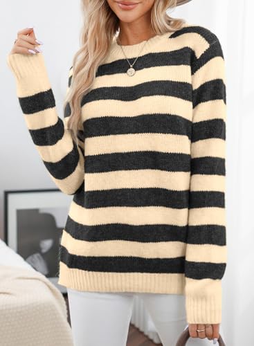 Image of Dokotoo Sweaters for Women 2026 Crewneck Striped Cute Color Block Fall Winter Knitted Pullover Tops