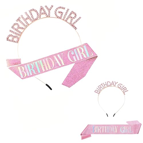 GoodTool Girls Pink Birthday Headwear Birthday Accessory Set Adjustable Hair Accessory with Sparkle Design for Special Events and Celebrations
