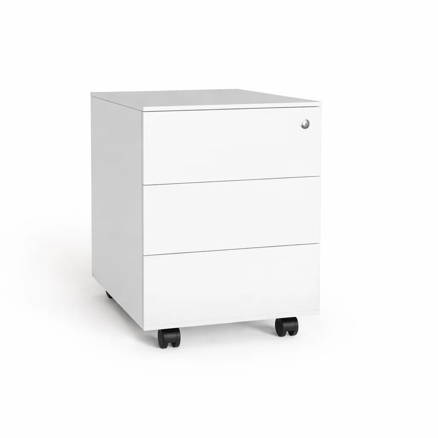 Spacio Cajonera metálica Oficina 2 o 3 cajones Buck movil Archivador Profesional Alta Gama con Ruedas y Cerradura 40 x 54 x 55 cm (Blanco, 3 Cajones)