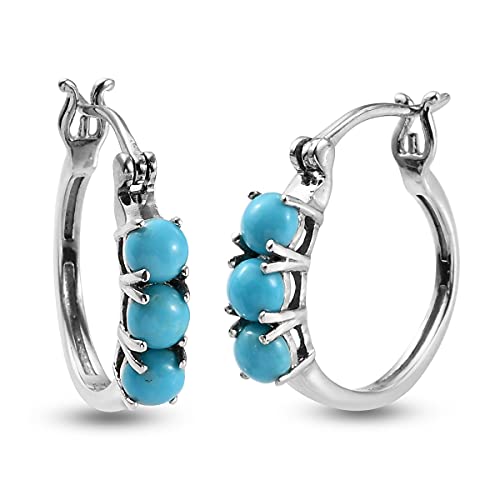 Shop LC 925 Sterling Silver Sleeping Beauty Natural Turquoise Healing Inside Out Gorgeous Hoop Earrings for Women Platinum Plated Engagement Bridal