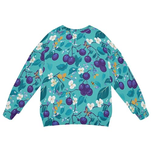 JUNZAN Fresh Damson Fruit Teal Big Girls Hooded Sweatshirt Fleece Kids Pullover Hoodie Party 4T2