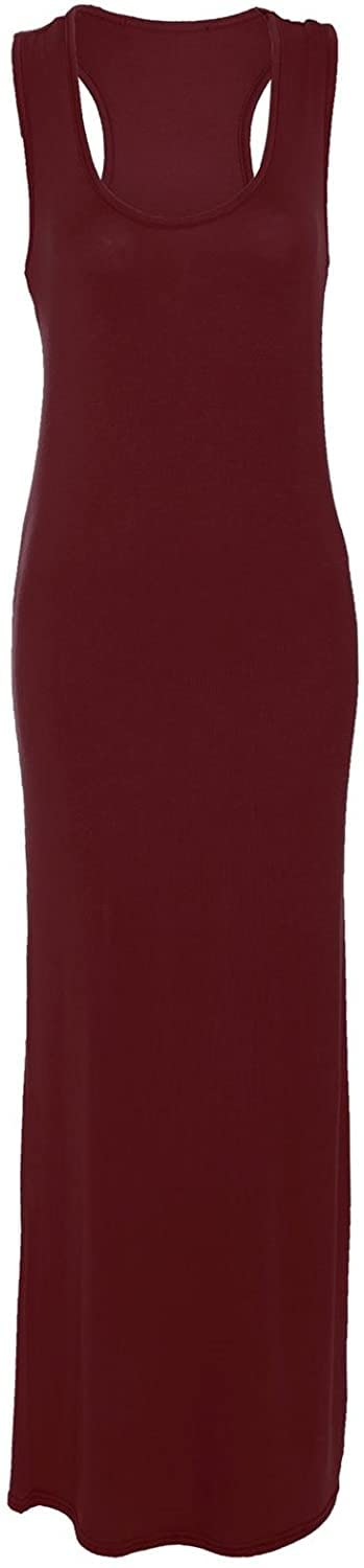 Crazy Girls Womens Plain Muscle Racer Back Sleeveless Bodycon Long Maxi Dress, Wine, 3XL (UK 24-26)