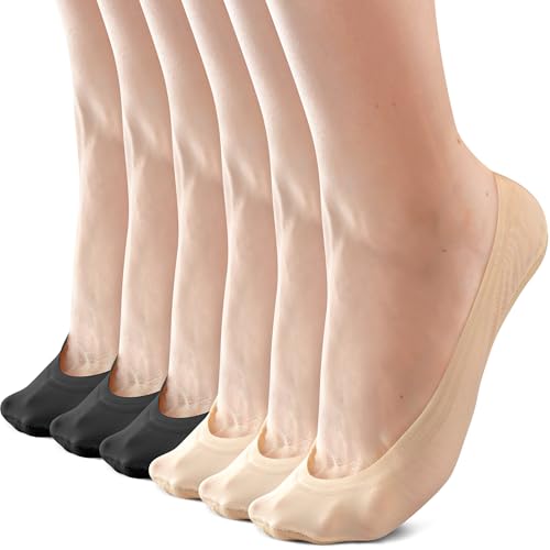 Sofier No Show Socks Womens, Non Slip Ultra Low Cut 6 Pairs Thin Silky Footies Cotton Sole Invisible Socks Flats Loafers