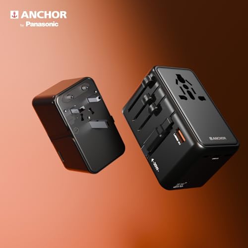 Image of Anchor by Panasonic 35W International Travel Adapter, Universal Travel Adapter All in One for EU, UK, US and AU with 1 USB and 3 Type C Ports, 35W Travel Accessories with GaN Fast Charging