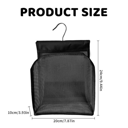 Peg Bag for Washing Line with Hanger,Foldable Pegs Basket,Portable Clothespin Storage Bag Hooks,Bath Organiser Baskets,Hanging Mesh Shower Caddy,for College Dorm Rooms,Gym,Swimming and Travel (Black) - Image 2