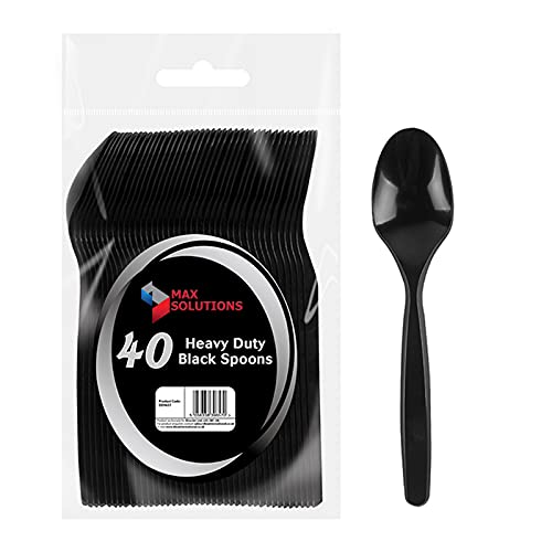 40 robuste schwarze Löffel Esslöffel Suppenlöffel Besteck BBQ Picknick Camping Party tragbar wiederverwendbar Cover