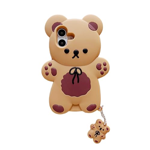 wifantien 3D Bear Case for iPhone 16 6.1",Cartoon Cute Kawaii Lovely Character Bow Tie Bear Shape Kids Teens Girls Women Soft Silicone Case for iPhone 16 6.1 inch 2024