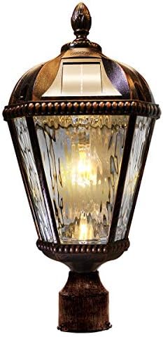 Gama Sonic Outdoor Solar Post Light, Brushed Bronze Finish Aluminum, Royal Bulb, Clear Rainwater Glass, 3-inch Fitter for Lamp Posts or Pier Mount (Sold Separately) 98B112
