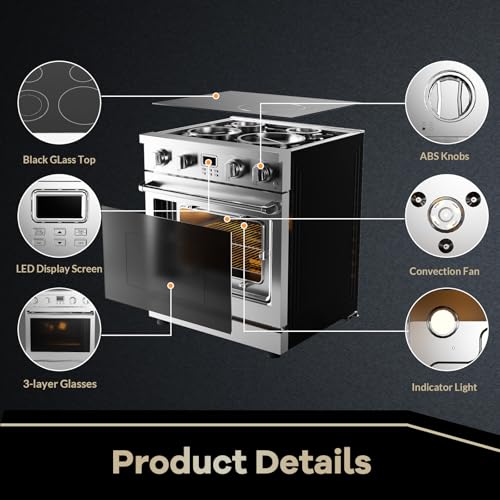 30" Professional Electric Range With Cooktop 4 Burners With 5 Cooking Power Options, 4.8 Cu. Ft. Freestanding Convection Oven for Kitchen and Commercial, Sliver
