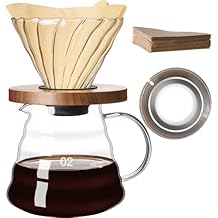 gegewawa Pour Over Coffee Maker Set 20 OZ, Borosilicate Glass Coffee Server with 50 pcs Paper Filter, Pour Over Coffee Dripper Carafe for Home Cafe Restaurant Camping