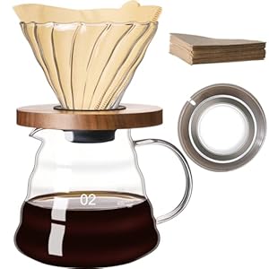 Pour Over Coffee Maker Set 20 OZ, Borosilicate Glass Coffee Server with 50 pcs V60 Paper Filter, Pour Over Coffee Dripper Carafe for Home Cafe Restaurant Camping