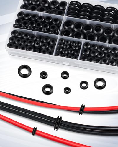 260 Stück Kabeldurchführunggummi, Bolatus Durchgangstüllen 7 Größen Gummitüllen Set, Kabeltülle Gummistopfen für Elektroinstallation, Kabelkanal, Kabelschutz, Schwarz