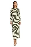 Donna Morgan Women's Striped Long Sleeve Easy Body Maxi Dress, Ivory/Cedar Green
